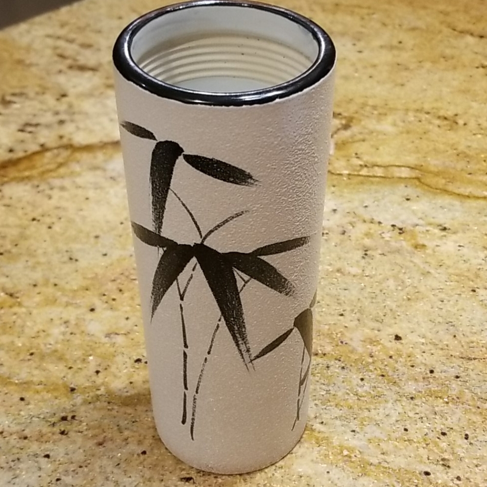 VTG Asian Modern Vase Painted Bamboo on Texture